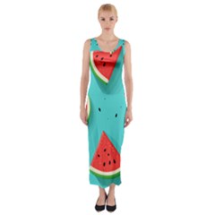Watermelon Fruit Slice Fitted Maxi Dress