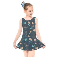 Flower Leaves Pattern Seamless Kids  Skater Dress Swimsuit