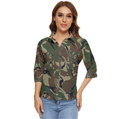 Camouflage Pattern Fabric Women s Quarter Sleeve Pocket Shirt