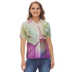 Leaf Desenho Micro Women s Short Sleeve Double Pocket Shirt