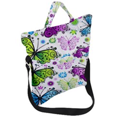 Butterflies Abstract Background Colorful Desenho Vector Fold Over Handle Tote Bag by Bedest