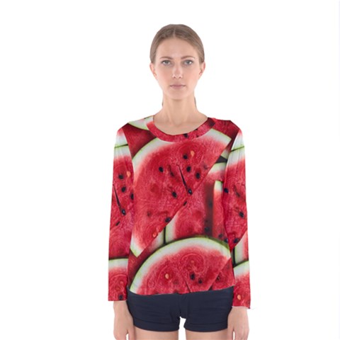 Watermelon Fruit Green Red Women s Long Sleeve T-shirt by Bedest
