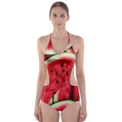 Watermelon Fruit Green Red Cut-out One Piece Swimsuit by Bedest