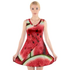 Watermelon Fruit Green Red V-neck Sleeveless Dress by Bedest