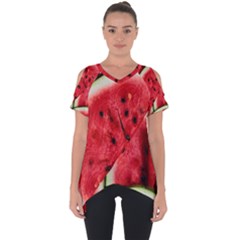 Watermelon Fruit Green Red Cut Out Side Drop T-shirt