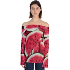 Watermelon Fruit Green Red Off Shoulder Long Sleeve Top by Bedest