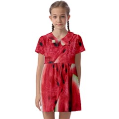 Watermelon Fruit Green Red Kids  Asymmetric Collar Dress by Bedest