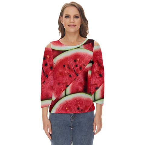 Watermelon Fruit Green Red Cut Out Wide Sleeve Top by Bedest
