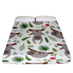 Seamless Pattern With Cute Sloths Fitted Sheet (queen Size) by Ndabl3x