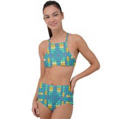 Checkerboard Squares Abstract Art Halter Tankini Set