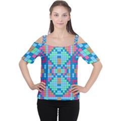 Checkerboard Square Abstract Cutout Shoulder T-shirt