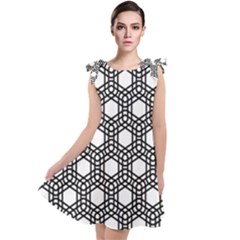 Geometric Floral Curved Shape Motif Tie Up Tunic Dress