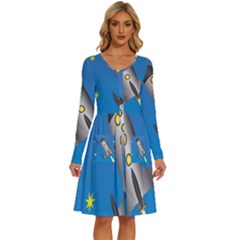 Rocket Spaceship Space Travel Nasa Long Sleeve Dress With Pocket by Ravend