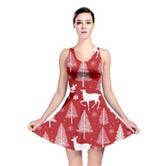 Christmas Tree Deer Pattern Red Reversible Skater Dress