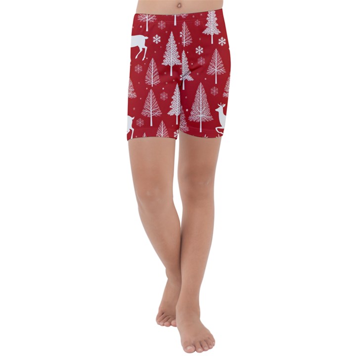 Christmas Tree Deer Pattern Red Kids  Lightweight Velour Capri Yoga Leggings