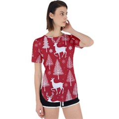 Christmas Tree Deer Pattern Red Perpetual Short Sleeve T-shirt