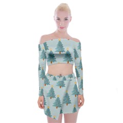 Christmas Trees Time Off Shoulder Top With Mini Skirt Set by Ravend