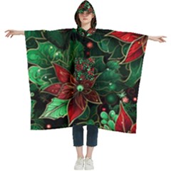 Flower Floral Pattern Christmas Women s Hooded Rain Ponchos