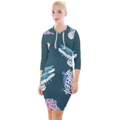 Butterfly Pattern Dead Death Rose Quarter Sleeve Hood Bodycon Dress