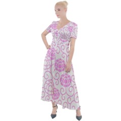 Peony Asia Spring Flowers Natural Button Up Short Sleeve Maxi Dress