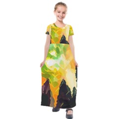 Forest Trees Nature Wood Green Kids  Short Sleeve Maxi Dress by Ravend