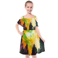 Forest Trees Nature Wood Green Kids  Cut Out Shoulders Chiffon Dress by Ravend