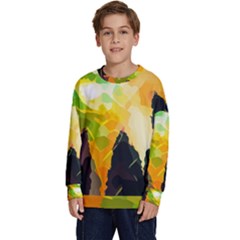 Forest Trees Nature Wood Green Kids  Crewneck Sweatshirt by Ravend