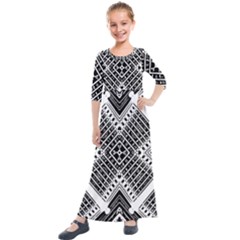 Pattern Tile Repeating Geometric Kids  Quarter Sleeve Maxi Dress by Ravend