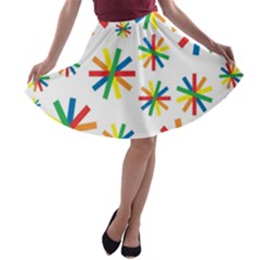 Celebrate Pattern Colorful Design A-line Skater Skirt