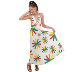 Celebrate Pattern Colorful Design Backless Maxi Beach Dress