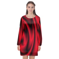 Background Red Color Swirl Long Sleeve Chiffon Shift Dress 