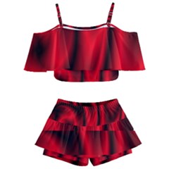 Background Red Color Swirl Kids  Off Shoulder Skirt Bikini by Ravend