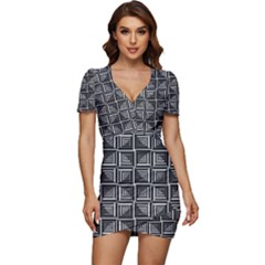 Pattern Op Art Black White Grey Low Cut Cap Sleeve Mini Dress by Ravend