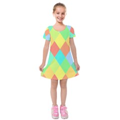 Low Poly Triangles Kids  Short Sleeve Velvet Dress