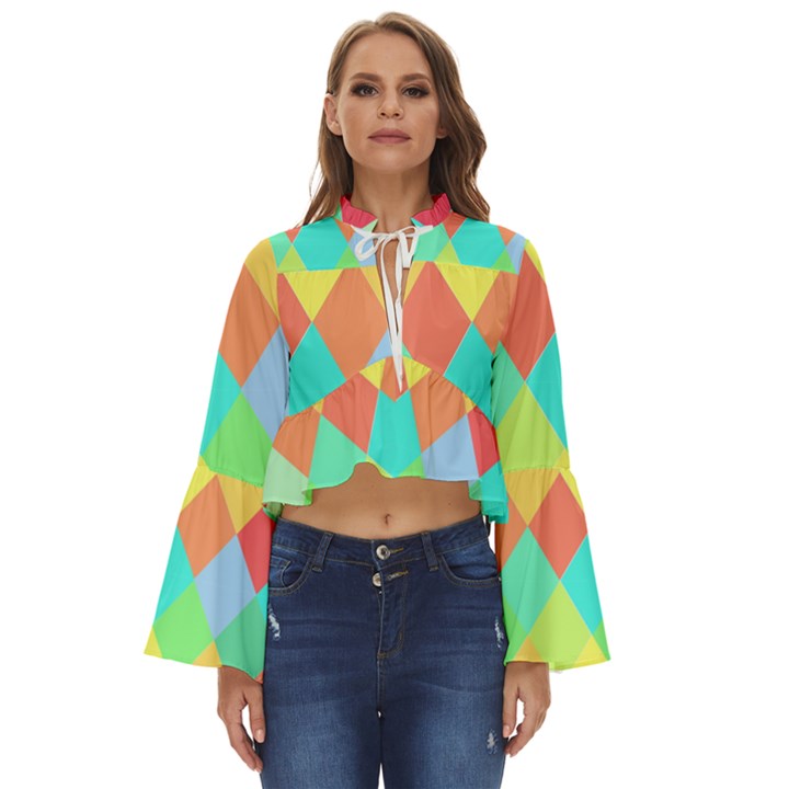 Low Poly Triangles Boho Long Bell Sleeve Top