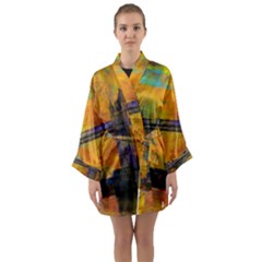 London Tower Abstract Bridge Long Sleeve Satin Kimono by Amaryn4rt