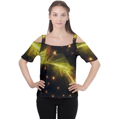 Particles Vibration Line Wave Cutout Shoulder T-shirt by Amaryn4rt