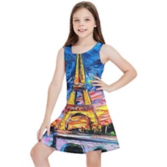 Eiffel Tower Starry Night Print Van Gogh Kids  Lightweight Sleeveless Dress by Modalart