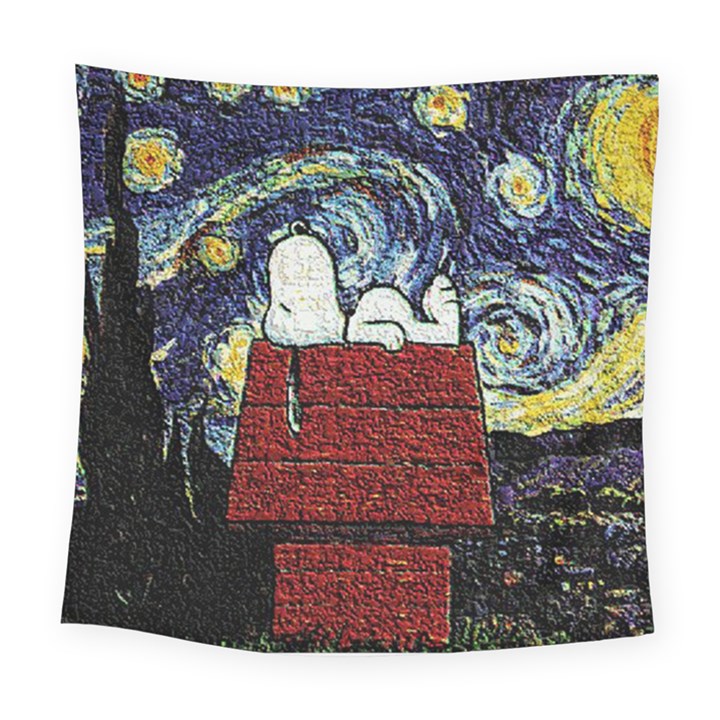 Cartoon Dog House Van Gogh Square Tapestry (Large)