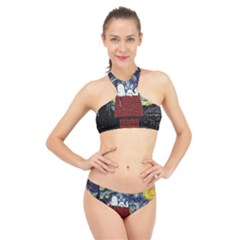 Cartoon Dog House Van Gogh High Neck Bikini Set by Modalart