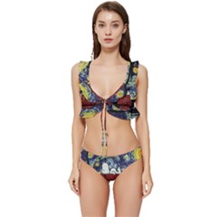 Cartoon Dog House Van Gogh Low Cut Ruffle Edge Bikini Set by Modalart