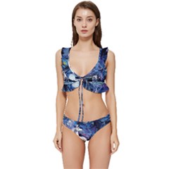 Unicorn Starry Night Print Van Gogh Low Cut Ruffle Edge Bikini Set by Modalart