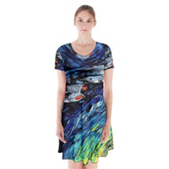 Star Ship Parody Art Starry Night Short Sleeve V-neck Flare Dress by Modalart