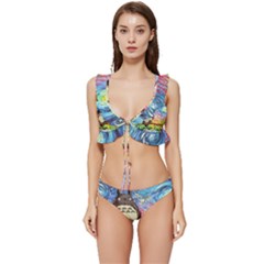 Totoro Starry Night Art Van Gogh Parody Low Cut Ruffle Edge Bikini Set by Modalart