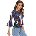 Cartoon Art Starry Night Van Gogh Bell Sleeve Top View3