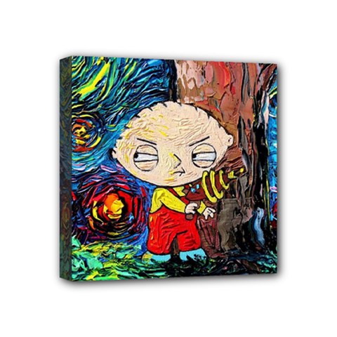 Cartoon Starry Night Vincent Van Gogh Mini Canvas 4  X 4  (stretched) by Modalart