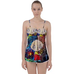 Cartoon Starry Night Vincent Van Gogh Babydoll Tankini Top