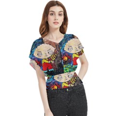 Cartoon Starry Night Vincent Van Gogh Butterfly Chiffon Blouse