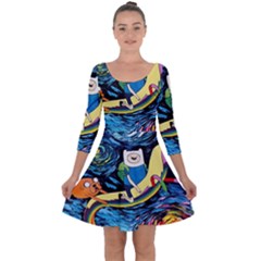 Adventure Time Art Starry Night Van Gogh Quarter Sleeve Skater Dress