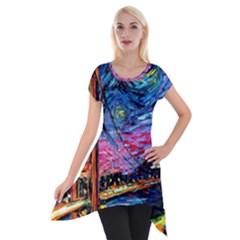 Golden Gate Bridge Starry Night Vincent Van Gogh Short Sleeve Side Drop Tunic by Modalart